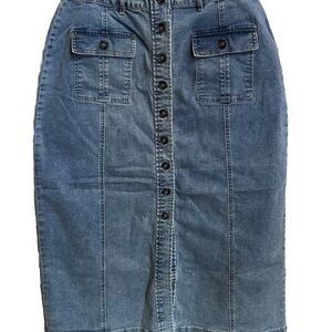 NWT REBA New Women’s A-Line Skirt Stretch Denim Front Buttons Pockets Size 10
